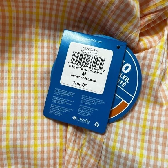 Columbia women nwt yellow pink long sleeve shirt button down medium - Picture 11 of 11